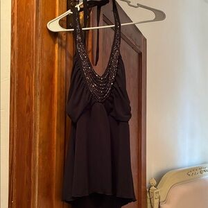 BCX Black Halter Blouse with Sparkling Accents